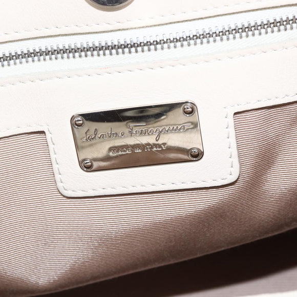 Salvatore Ferragamo Vala Hand Bag Leather 2way White Silver Auth 160697