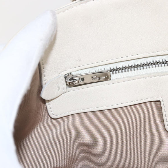 Salvatore Ferragamo Vala Hand Bag Leather 2way White Silver Auth 160697