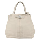 Salvatore Ferragamo Vala Hand Bag Leather 2way White Silver Auth 160697-13