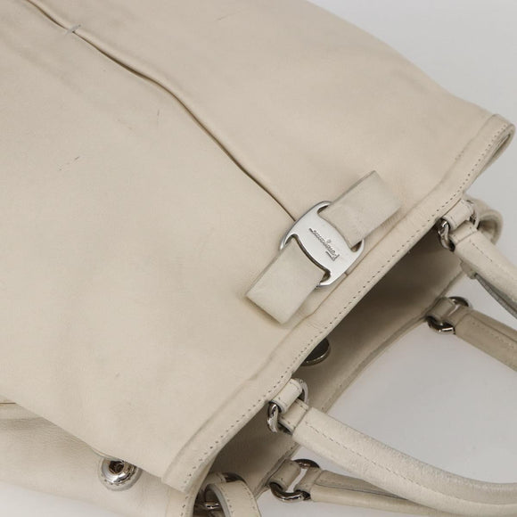 Salvatore Ferragamo Vala Hand Bag Leather 2way White Silver Auth 160697