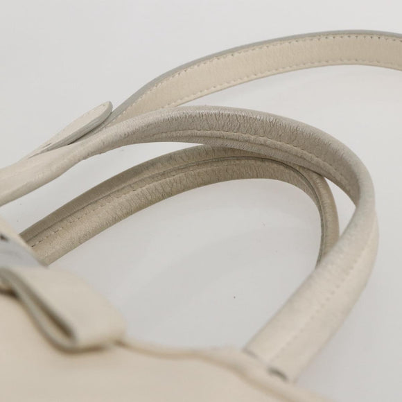 Salvatore Ferragamo Vala Hand Bag Leather 2way White Silver Auth 160697