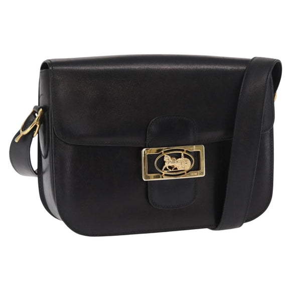 CELINE Shoulder Bag Leather Black Gold Auth 160698
