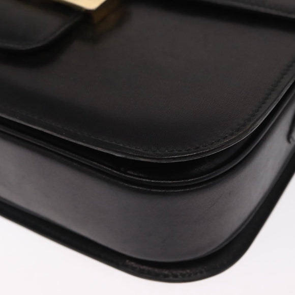 CELINE Shoulder Bag Leather Black Gold Auth 160698