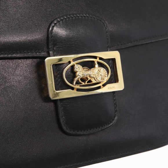CELINE Shoulder Bag Leather Black Gold Auth 160698