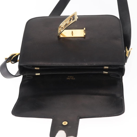 CELINE Shoulder Bag Leather Black Gold Auth 160698