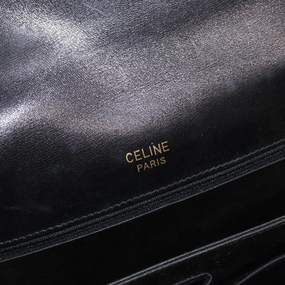 CELINE Shoulder Bag Leather Black Gold Auth 160698