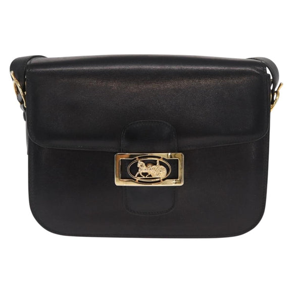 CELINE Shoulder Bag Leather Black Gold Auth 160698