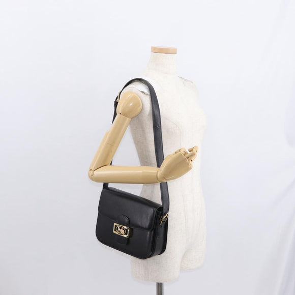 CELINE Shoulder Bag Leather Black Gold Auth 160698