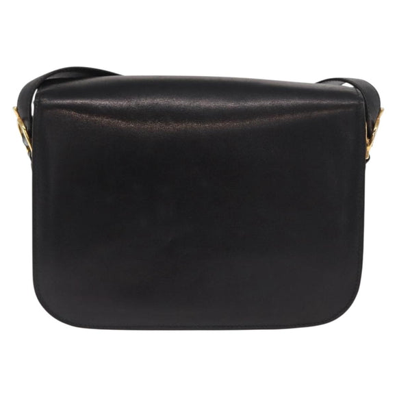 CELINE Shoulder Bag Leather Black Gold Auth 160698