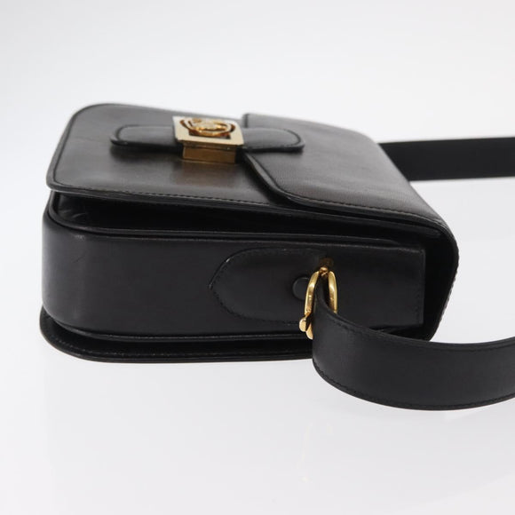 CELINE Shoulder Bag Leather Black Gold Auth 160698