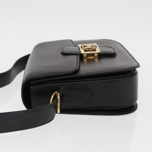 CELINE Shoulder Bag Leather Black Gold Auth 160698