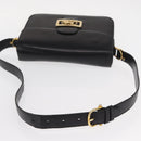 CELINE Shoulder Bag Leather Black Gold Auth 160698-7
