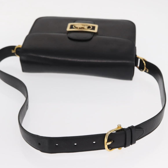 CELINE Shoulder Bag Leather Black Gold Auth 160698