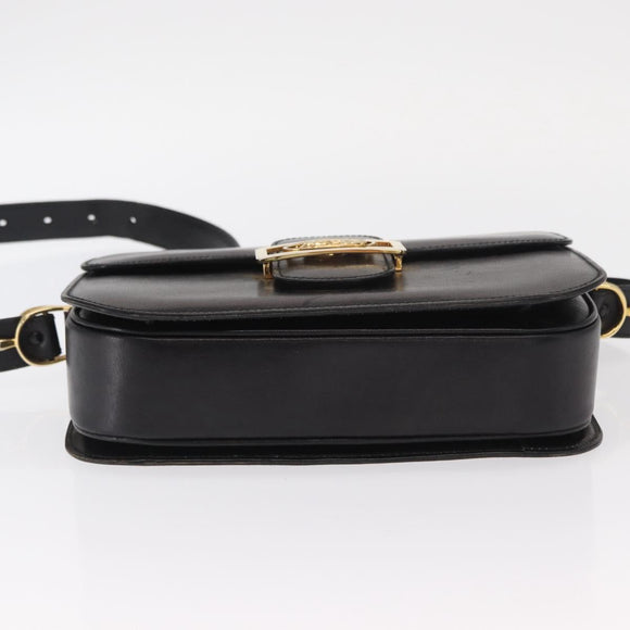 CELINE Shoulder Bag Leather Black Gold Auth 160698