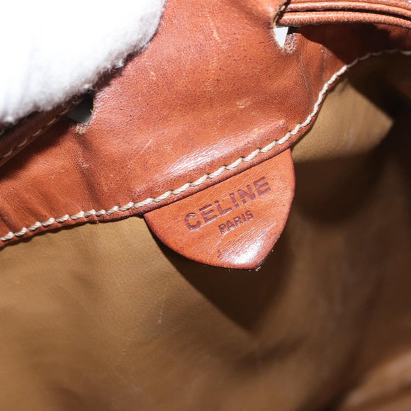CELINE Macadam Canvas Shoulder Bag PVC Beige Gold Auth 160700