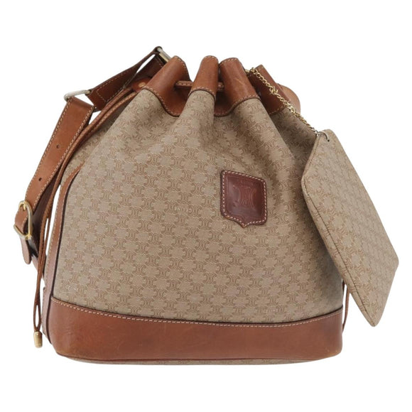 CELINE Macadam Canvas Shoulder Bag PVC Beige Gold Auth 160700