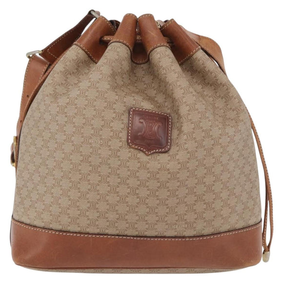 CELINE Macadam Canvas Shoulder Bag PVC Beige Gold Auth 160700