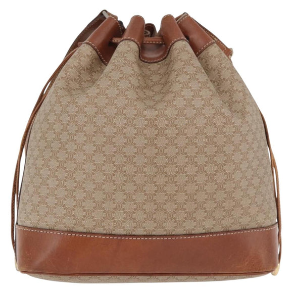 CELINE Macadam Canvas Shoulder Bag PVC Beige Gold Auth 160700