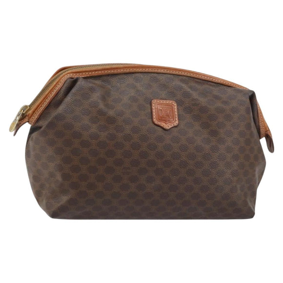 CELINE Macadam Canvas Clutch Bag PVC Leather Brown Gold Auth 160701