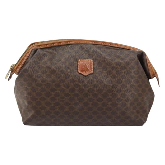 CELINE Macadam Canvas Clutch Bag PVC Leather Brown Gold Auth 160701