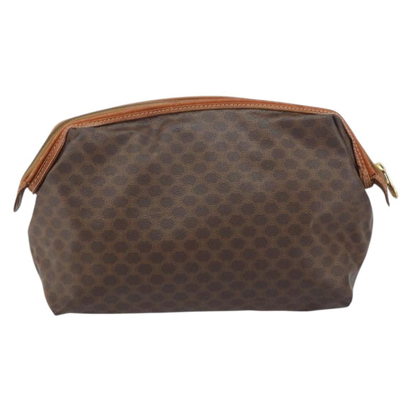 CELINE Macadam Canvas Clutch Bag PVC Leather Brown Gold Auth 160701