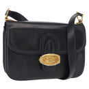 CELINE Shoulder Bag Leather Navy Gold Auth 160702-1