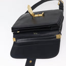CELINE Shoulder Bag Leather Navy Gold Auth 160702-10