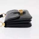 CELINE Shoulder Bag Leather Navy Gold Auth 160702-4