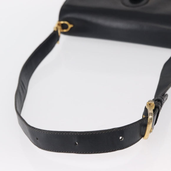 CELINE Shoulder Bag Leather Navy Gold Auth 160702