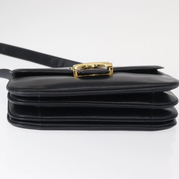 CELINE Shoulder Bag Leather Navy Gold Auth 160702