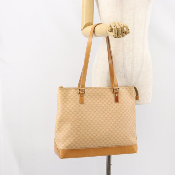 CELINE Macadam Canvas Tote Bag PVC Beige Gold Auth 160703