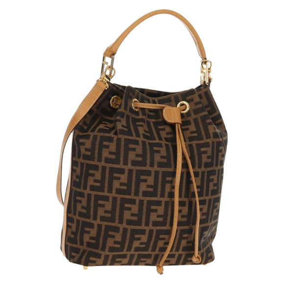 FENDI Zucca Canvas Hand Bag 2way Black Brown Auth 160706V