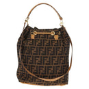 FENDI Zucca Canvas Hand Bag 2way Black Brown Auth 160706V-2
