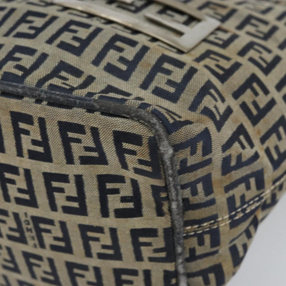 FENDI Zucchino Canvas Hand Bag Navy Silver Auth 160707