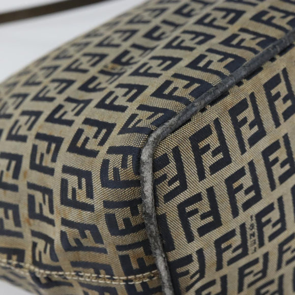 FENDI Zucchino Canvas Hand Bag Navy Silver Auth 160707