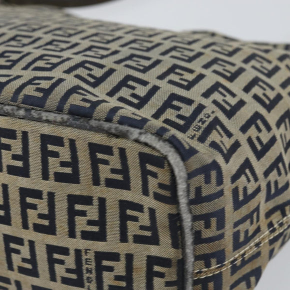 FENDI Zucchino Canvas Hand Bag Navy Silver Auth 160707