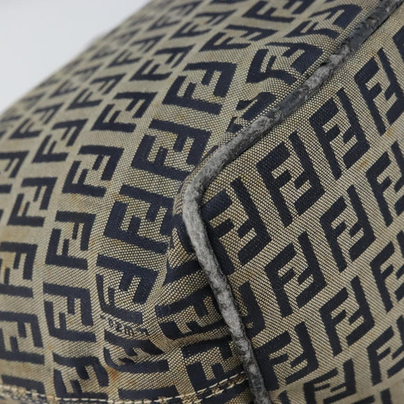 FENDI Zucchino Canvas Hand Bag Navy Silver Auth 160707