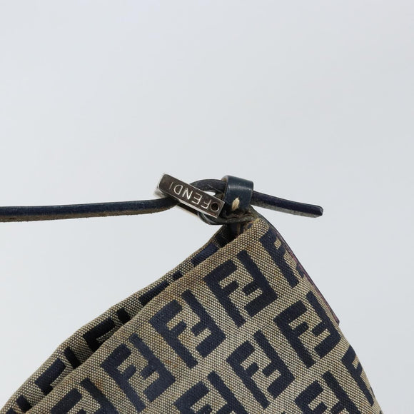FENDI Zucchino Canvas Hand Bag Navy Silver Auth 160707