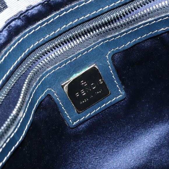 FENDI Zucchino Canvas Hand Bag Navy Silver Auth 160707