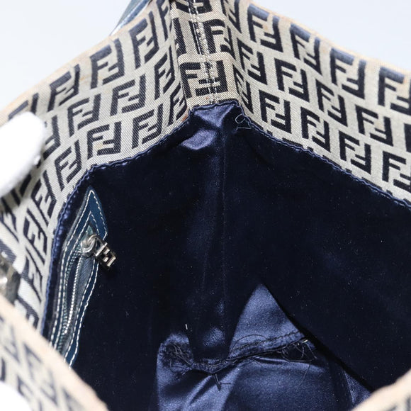 FENDI Zucchino Canvas Hand Bag Navy Silver Auth 160707