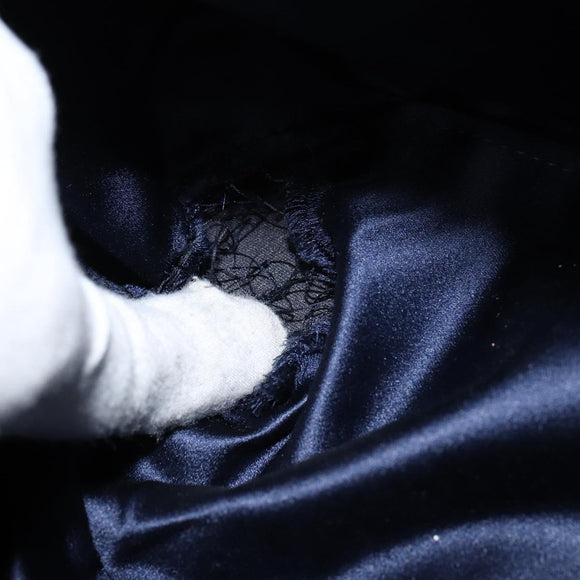 FENDI Zucchino Canvas Hand Bag Navy Silver Auth 160707