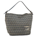 FENDI Zucchino Canvas Hand Bag Navy Silver Auth 160707-1