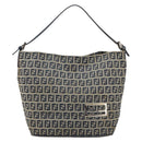 FENDI Zucchino Canvas Hand Bag Navy Silver Auth 160707-13