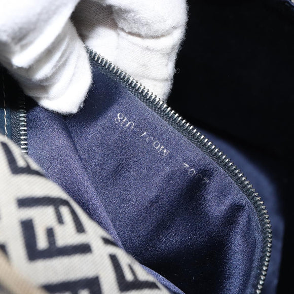 FENDI Zucchino Canvas Hand Bag Navy Silver Auth 160707