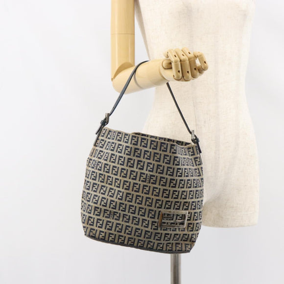FENDI Zucchino Canvas Hand Bag Navy Silver Auth 160707
