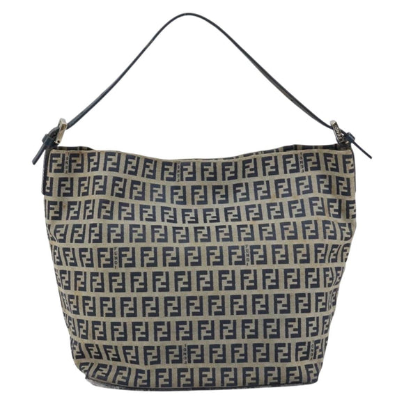 FENDI Zucchino Canvas Hand Bag Navy Silver Auth 160707