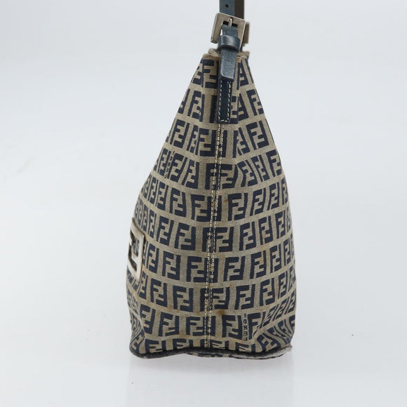 FENDI Zucchino Canvas Hand Bag Navy Silver Auth 160707