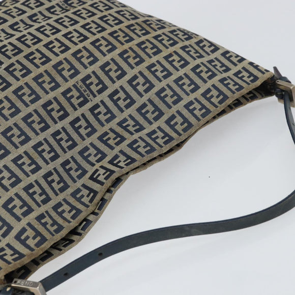 FENDI Zucchino Canvas Hand Bag Navy Silver Auth 160707