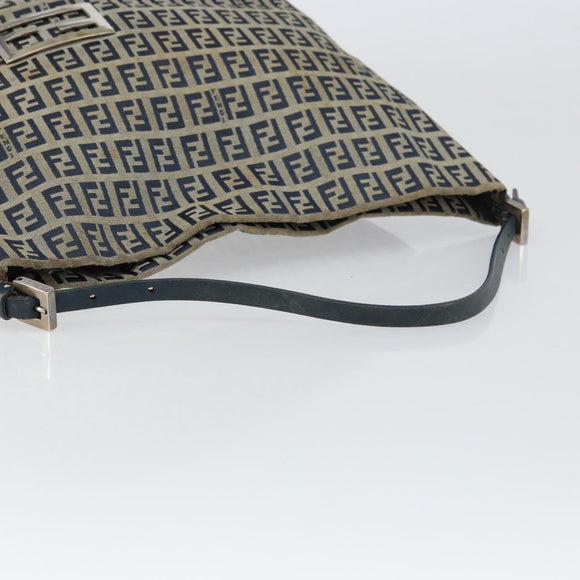 FENDI Zucchino Canvas Hand Bag Navy Silver Auth 160707
