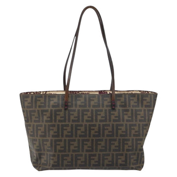 FENDI Zucca Canvas Tote Bag PVC Black Brown Auth 160709 - 0